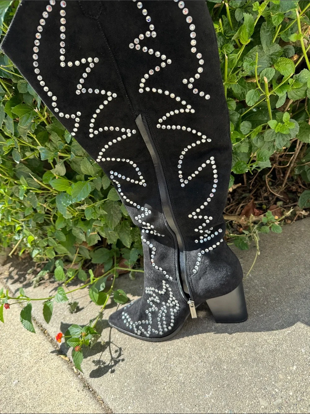 Never used Cape Robbin Black Over-the-Knee Boots with Crystal Studs - size 9.5
